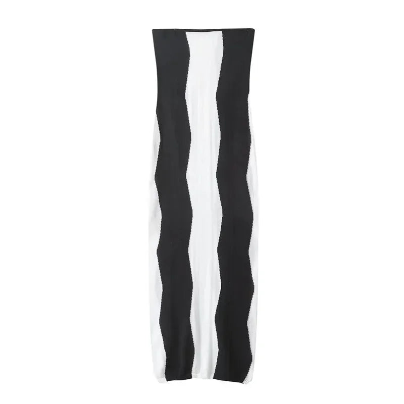 TRAF Striped Knitted Dresses For Women Off Shoulder Bodycon Long Dress Women Sleeveless Backless Sexy Dress Midi Party Dresses